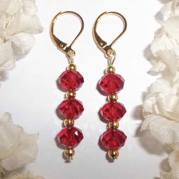 wvluckygirl Jewelry - Sexy Red & Gold Earring Set Sparkly Handmade Fashion Jewelry Pair Dangly 6329